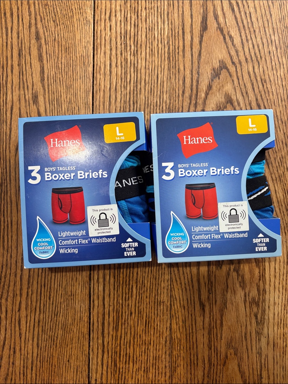 NWT - 2 Packages Hanes Boys' 3-Pack Boxer Briefs - Blue & Black Accents